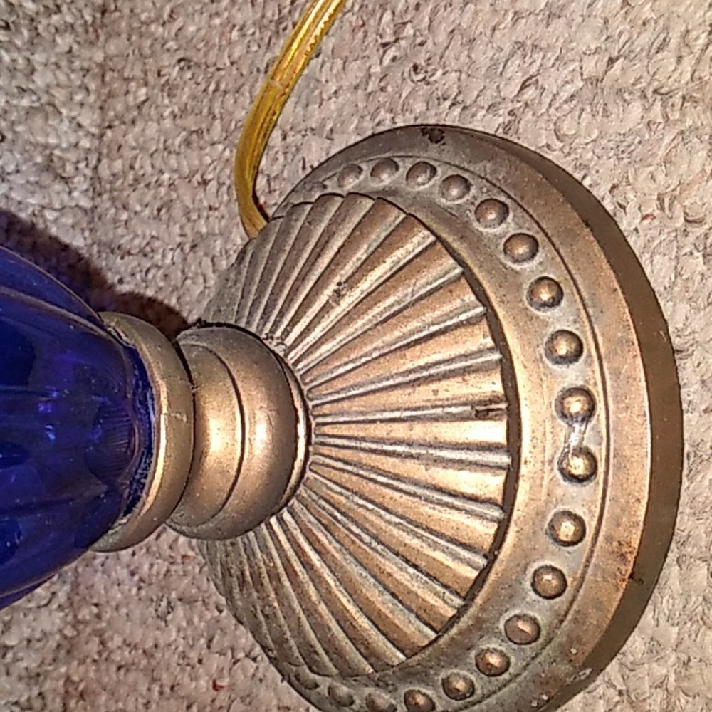 Vintage Desk Lamp Cobalt Blue Glass Crystal Table Lamp - Picture 3 of 16